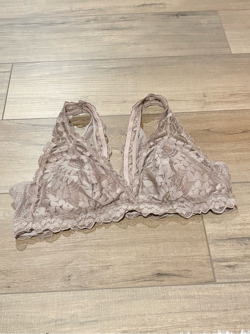Aerie lace O ring mesh‎ bralette nude beige size large